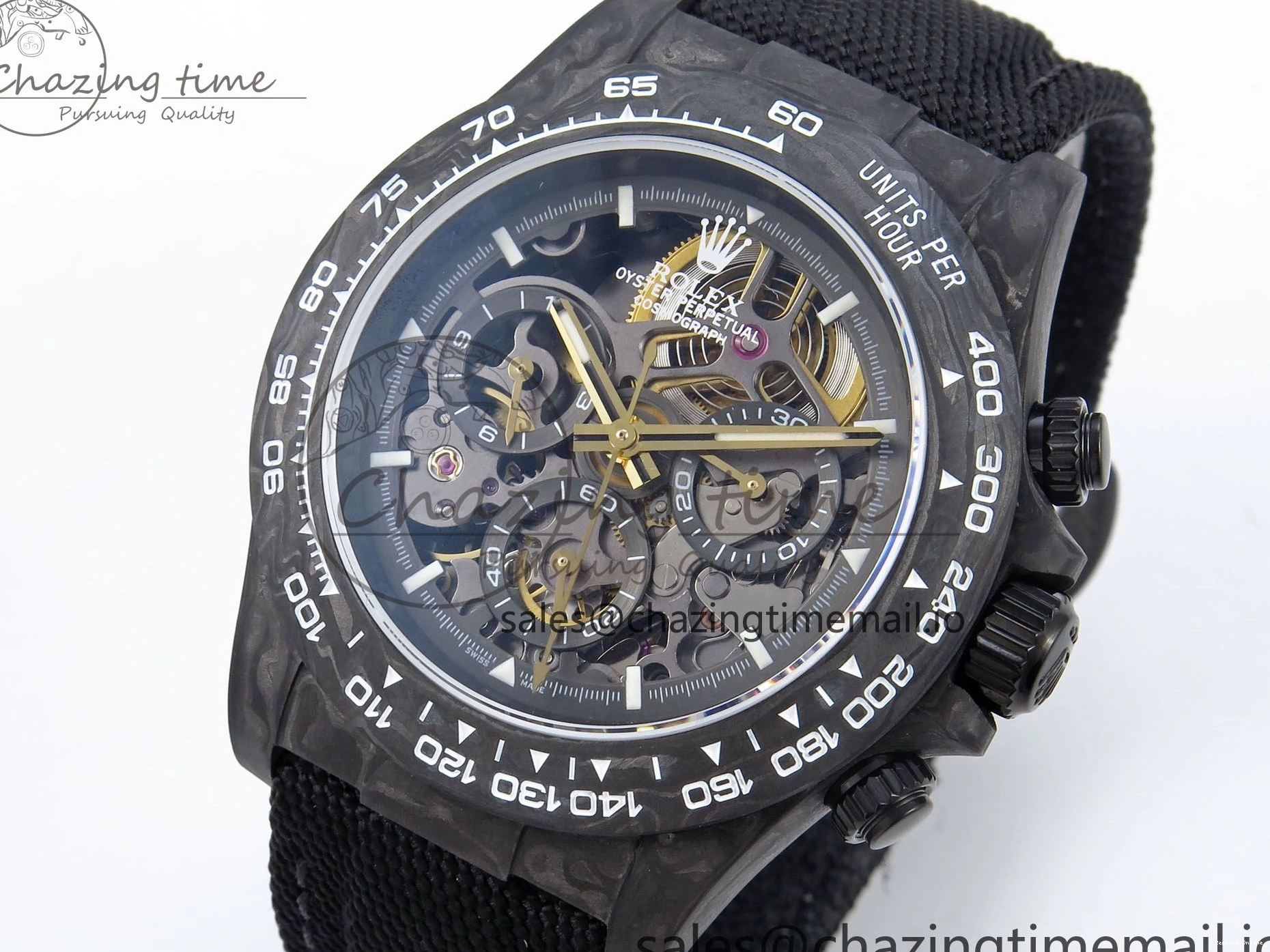 0119 Bright Daytona Diw 40mm N6F 1:1 Best Edition Gray Skeleton Dial Black Nylon Strap DD 892